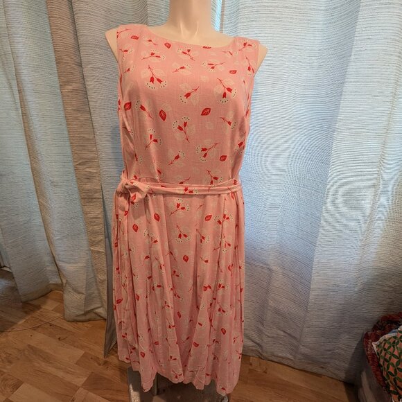 Pink Linen Floral Dress - Anne Klein - Size 18 - Picture 1 of 7